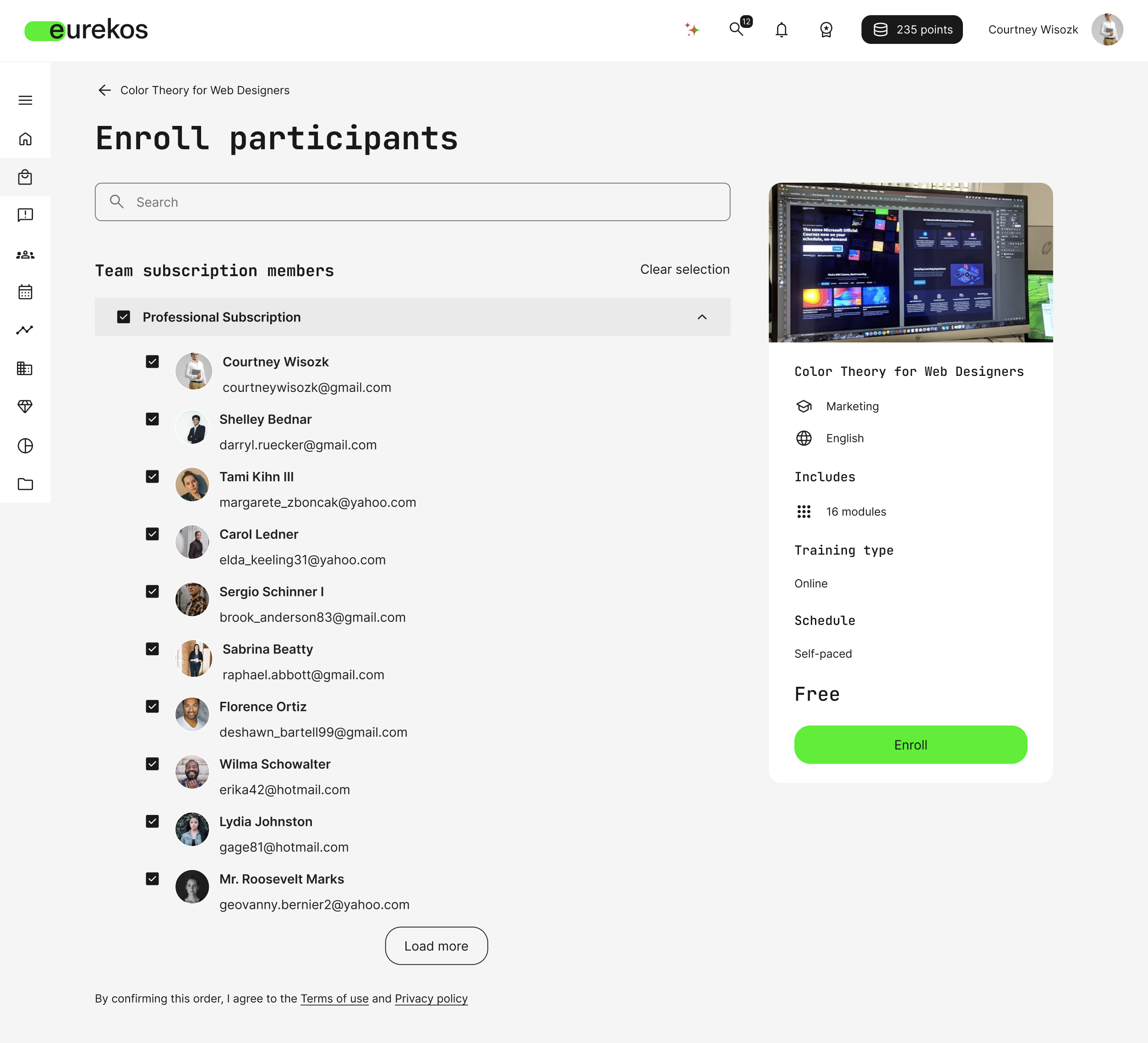 Subscription owners can now select members from their subscription and enroll them into an activity directly from the Storefront.