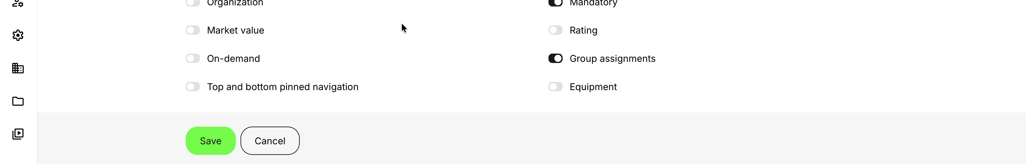 Group assignment is enabled in the activity-level feature section.